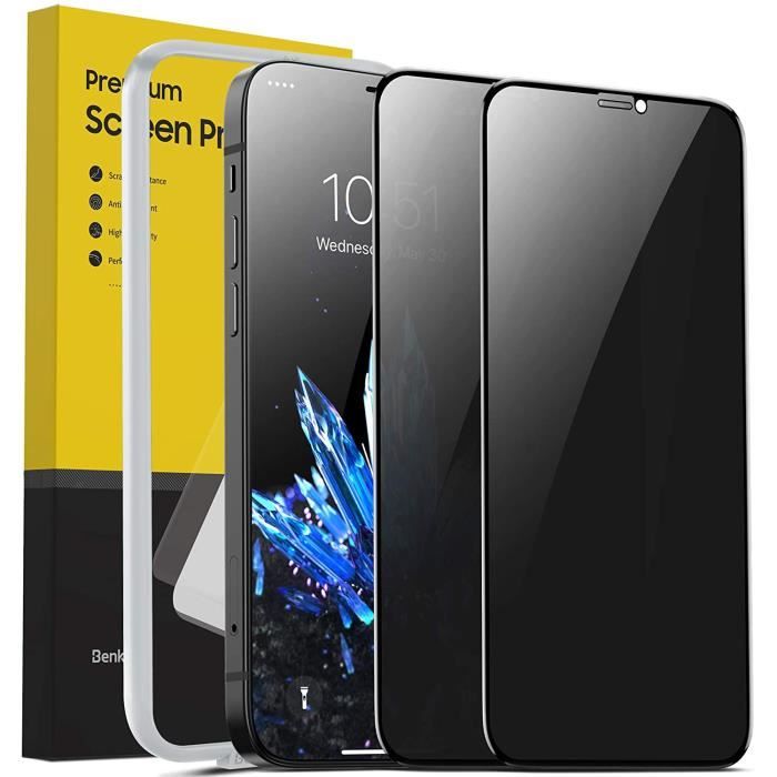 Protection Écran IPhone Anti-Espion - Verre Trempé 9H - Noir - Modèles 11 à 16 Pro