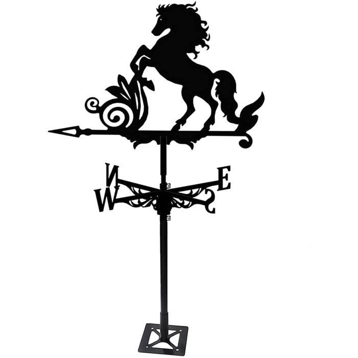 Girouette Coq En Acier Inoxydable - Décoration Jardin Rétro Colorée - Indicateur Vent Direction - 65x36cm