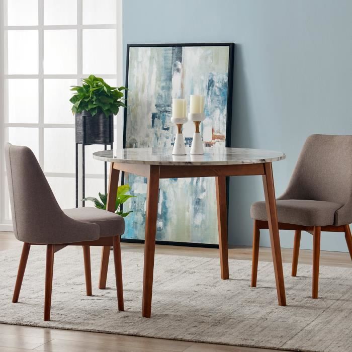 Table A Manger Ronde En Bois Effet Faux Marbre Blanc Noyer