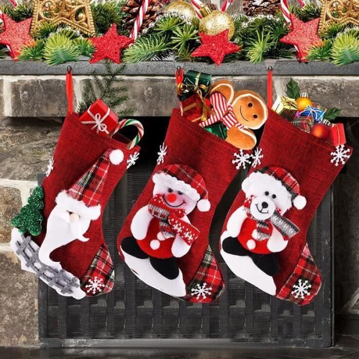 CHAUSSETTE DE NOEL Lot de 3 grandes chaussettes de 3D Père bonhomme de