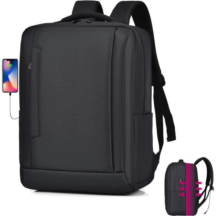 Bagage Cabine 40x30x20 Taille Maximal, Extensible Sac a Dos Voyage Cabine  Avion Imperméable Noir Oxford Sac Ordinateur 15,6 Pouces avec Port de  Charge USB