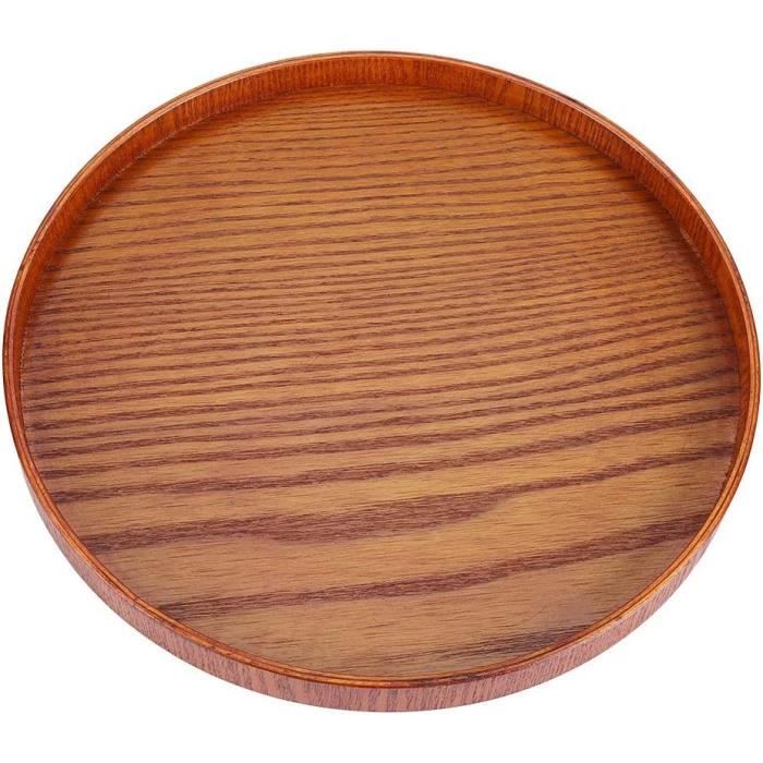 Kleemeiero Plateau de Service Rond en Bois 30CM Assiettes Rondes en Bois Plats de Table Vintage Ronde Rond Assiette à Thé Plateau Décoratif pour Café Repas Canapé Cuisine Fruits Steak Pain