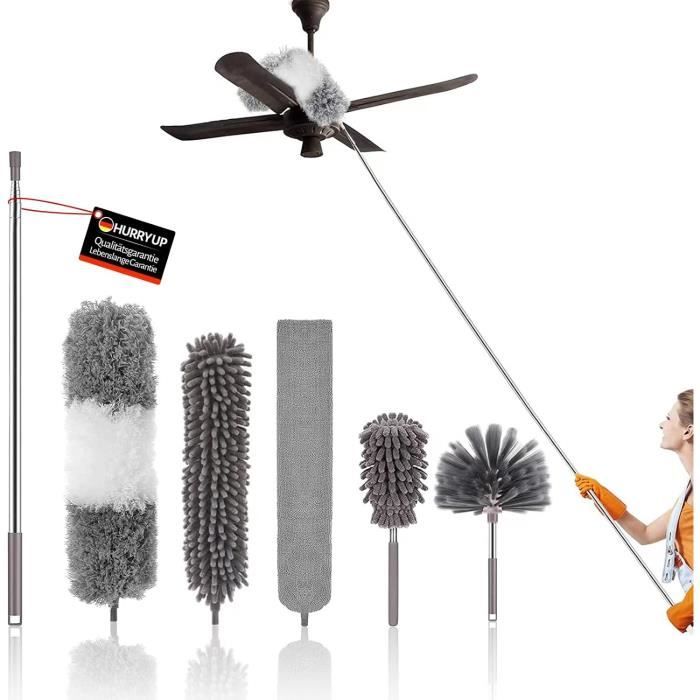 Kit 7 Pièces Plumeaux Télescopiques - Max 256cm Avec Têtes Lavables Microfibre