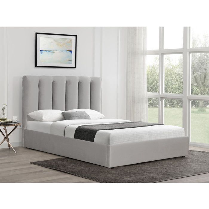 Lit avec coffre de rangement en velours GRIS modèles LISA (Taille: 140 X 190 CM)