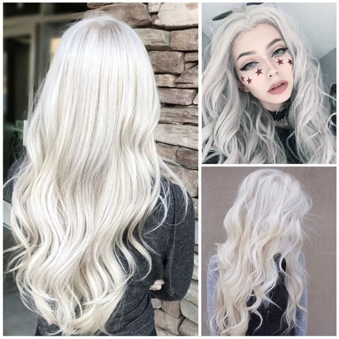 perruque cheveux blanc long