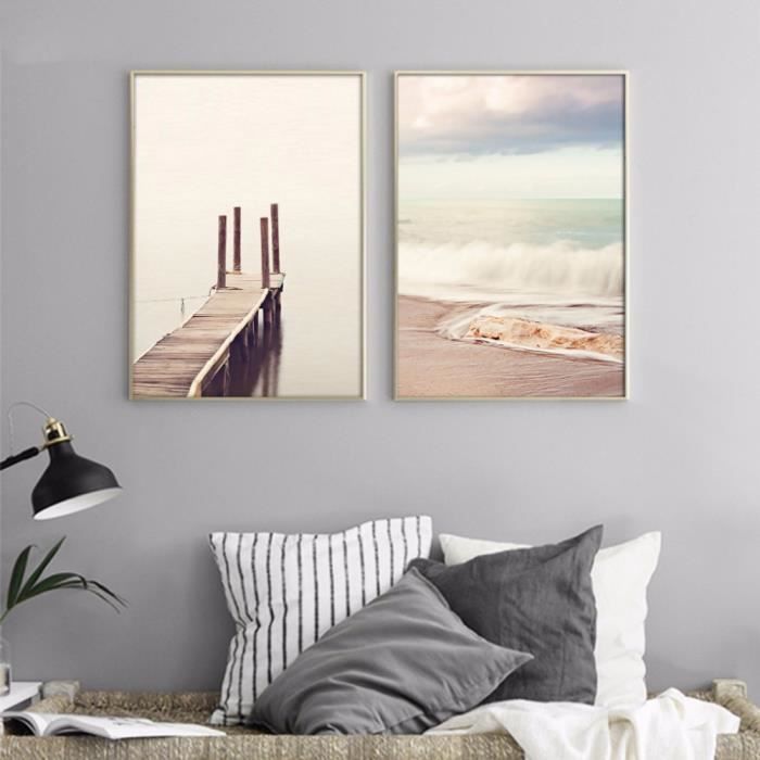 Wallpaper Pont En Bois Mer Plage Affiche Paysage Minimaliste Art Peinture For Free