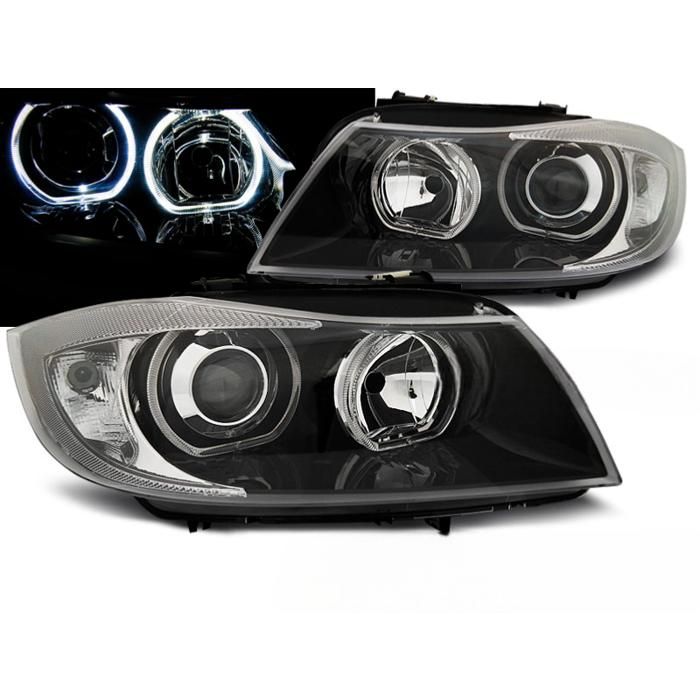 Paire de feux phares BMW serie 3 E90/E91 de 2005 a 2008 angel eyes led noir-27361185