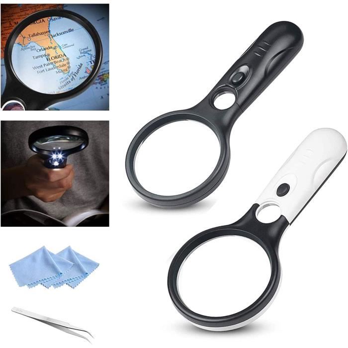 AJWLoupe avec lumière 3X 45X Loupe de Lecture éclairée Loupe De Loupe