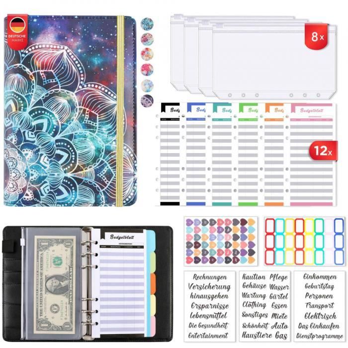 Classeur Budget A6 JIANTA - Planificateur Budgétaire Avec Poches, Stylo, Autocollants, Cuir PU, 19x13cm