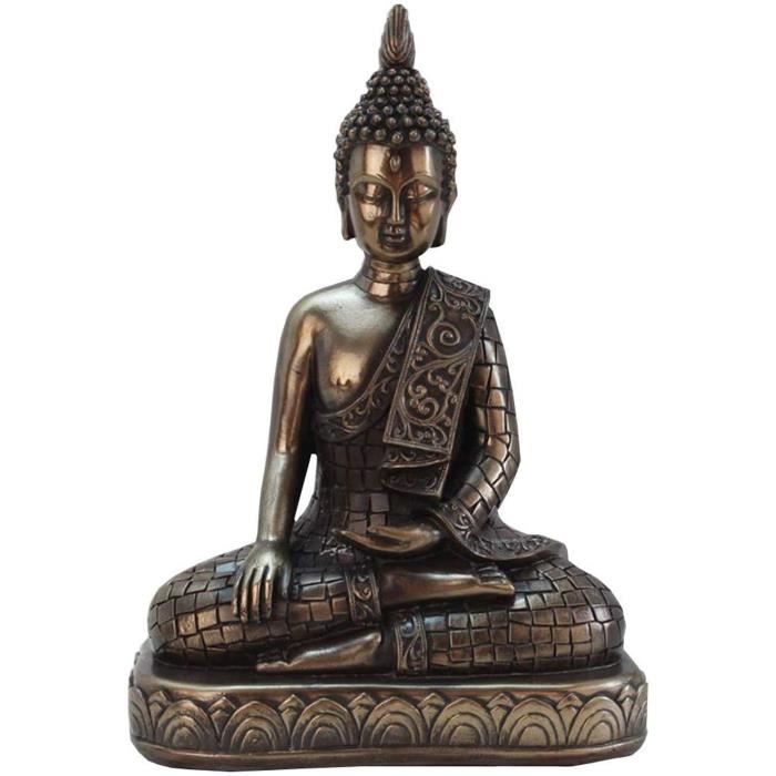 Assis Bouddha bronze effet décoration maison intérieur Statue Ornement Thai 25 cm