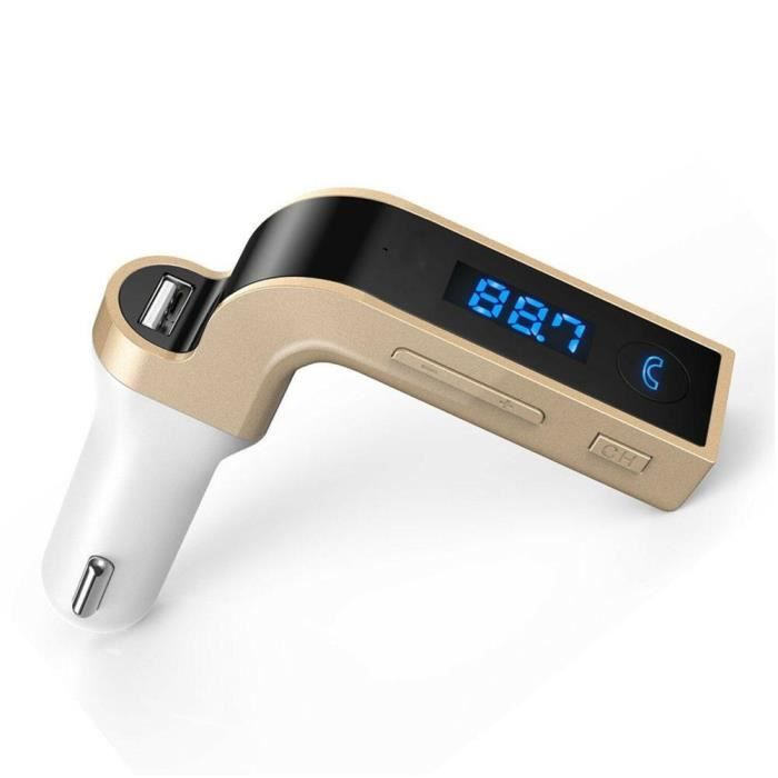 Voiture Kit Bluetooth mains libres FM transmetteur Radio lecteur MP3 USB chargeur voiture téléphone chargWhite gold