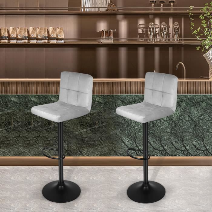 Chaise et Tabouret de bar Altobuy PARSA - Lot de 2 Chaises de Bar Grises et Pieds Bois
