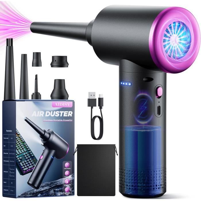 Souffleur D'air Comprimé Sans Fil 120 000 Tr/min - Batterie 7800 MAh - 8 Accessoires - Pour Nettoyage PC, Clavier, Voiture