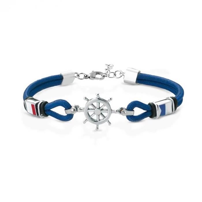 Bracelet de montre élastque en nylon / Bleu - Bande blanche / GRANDS