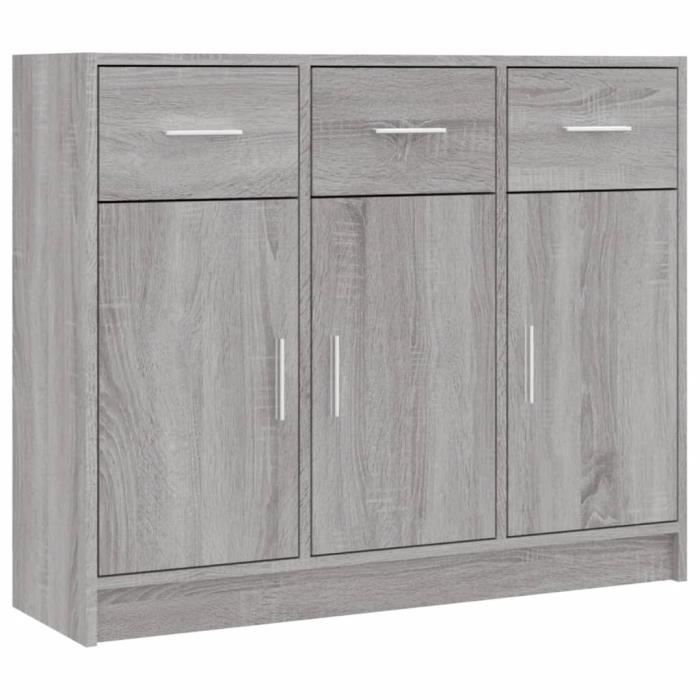 Buffet bas - DILWE - Sonoma gris - 91x28x75 cm - Bois dingénierie - Style classique intemporel