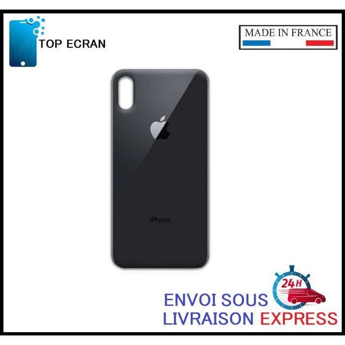 Vitre arrière pour Iphone XS NOIR avec LOGO et Adhesif