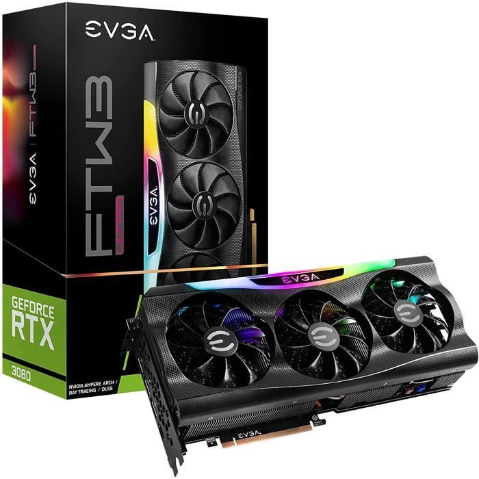 carte graphique RTX 3080 NVIDIA EVGA GeForce FTW3 ULTRA GAMING 10G LHR 10G-P5-3897-KL