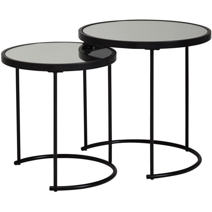 tables gigognes rondes en verre noir finebuy - ø 50/42cm - design moderne - cadre en métal