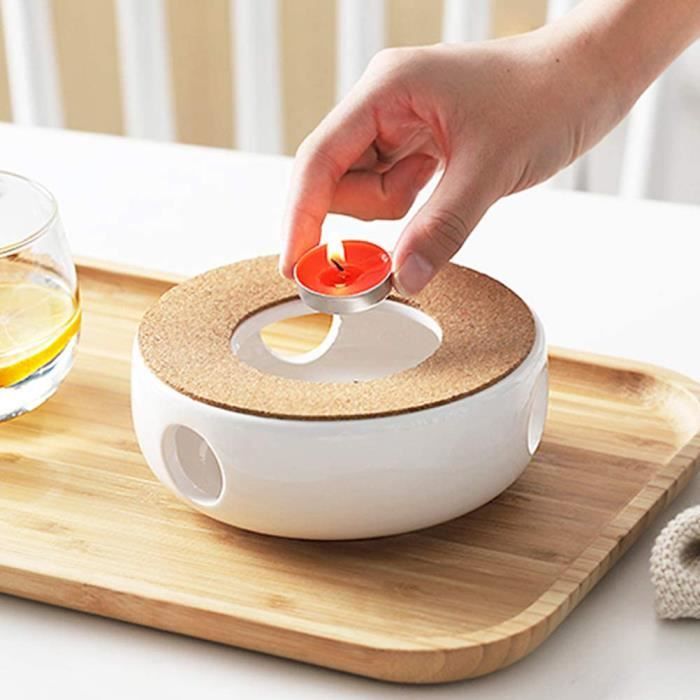 Chauffe-théière En Céramique Avec Bougeoir Intégré - Base Creuse Design Blanc - Pour Maintenir Le Thé Ou Le Café Au Chaud - Dimensions 14.6 X 6.2 X 12 Cm