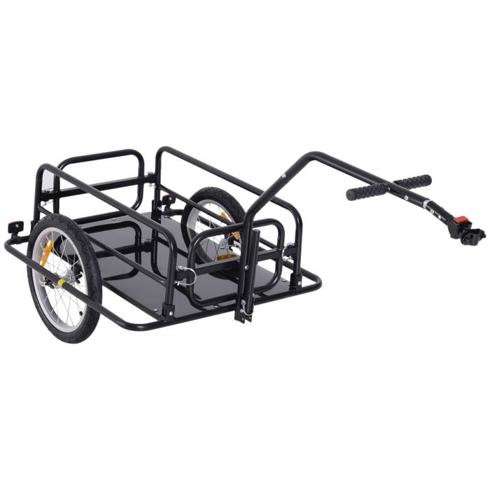 Remorque vélo HOMCOM - Transporteur pliable en acier noir - 155L x 71,5l x 77H cm - 40 kg max