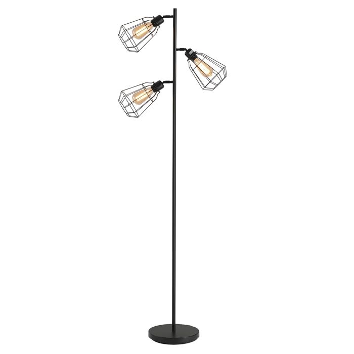 Lampadaire - HOMCOM - design industriel 3 ampoules max 40 W abat-jour cage éclairage - métal - noir