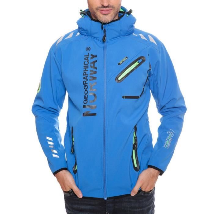 Softshell Homme Geographical Norway Rainman Bleu - Multisport - Capuche détachable - 3 poches