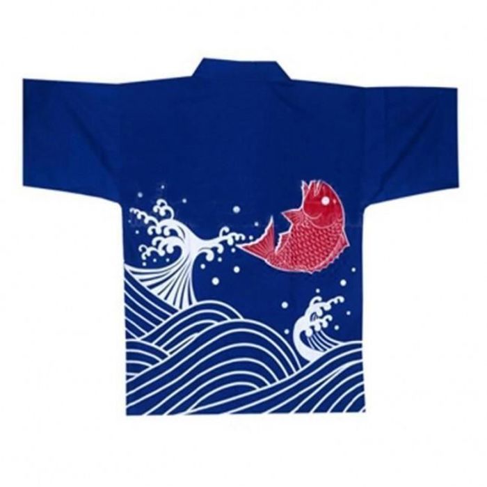 Veste De Cuisine Japonaise Taille L Motif Carpe Koi Bleu