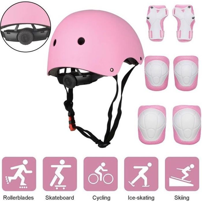 Casque Vélo Enfant Réglable Sets de Protection Enfant - Rose - Pour Enfant de 3 à 14 Ans