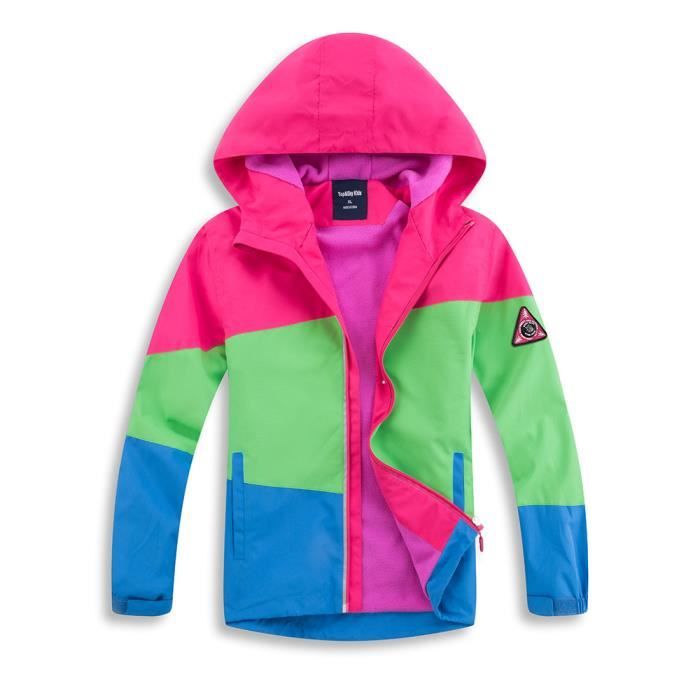 Blouson Imperm able Gar on Fille Coupe Vent Capuche Color