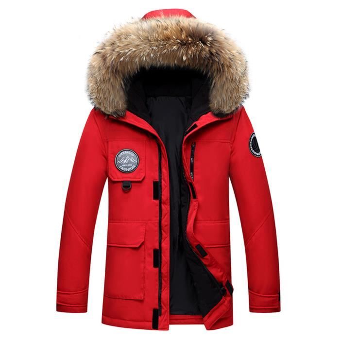Parka Homme a Capuche Chaud Coupe Vent fausse fourrure Rouge Cdiscount Pret a Porter