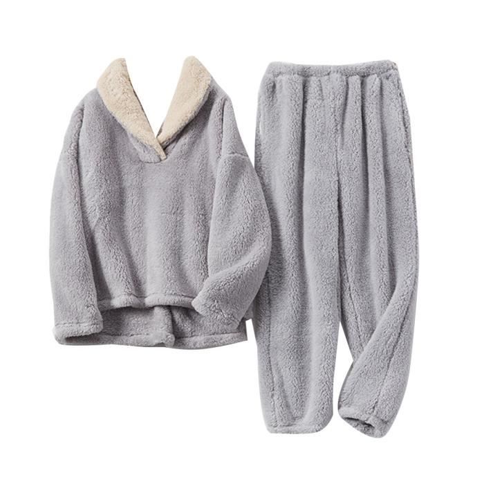 Pyjama d'hiver polaire à col rabattu en coton doux pour femme