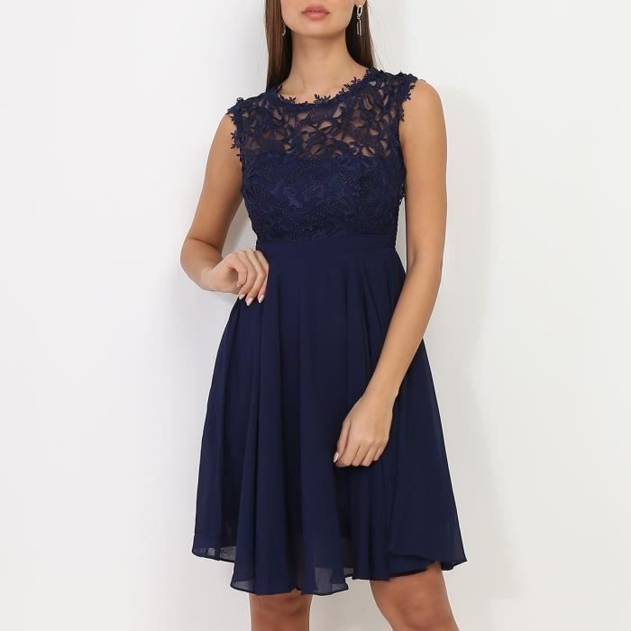Robe de ceremonie bleu marine avec dentelle Bleu Cdiscount Pret a Porter
