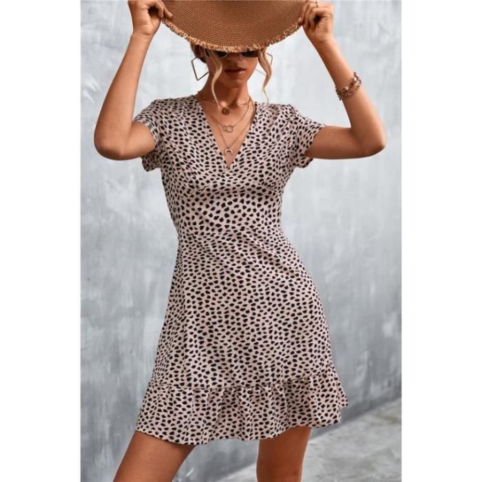 Robe Femme Boh?�me Col V Floral Plage D?�contract?�e - Beige KJEHOME HAIKEYI Beige - Cdiscount Pr??t 