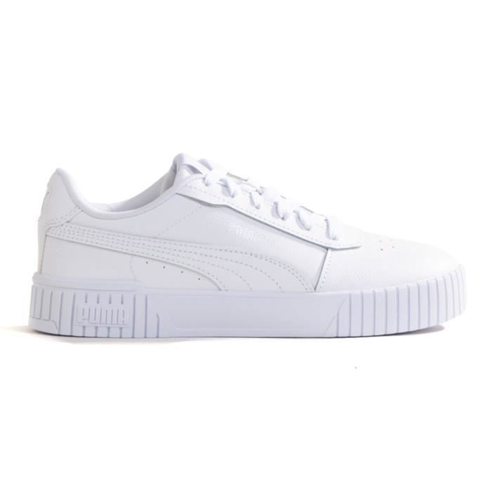 Femmes Puma chaussure à lacets sportive Carina 2.0 Textile Lacets Plat - 02 Blanc-argent