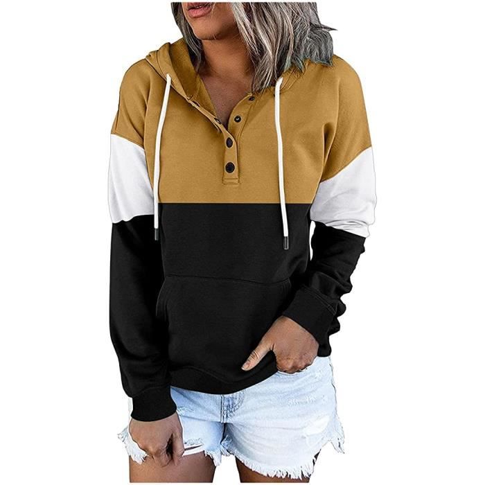 Sweat à Capuche Femme Chaud Épais en Color Block Hoodie Lache Chic