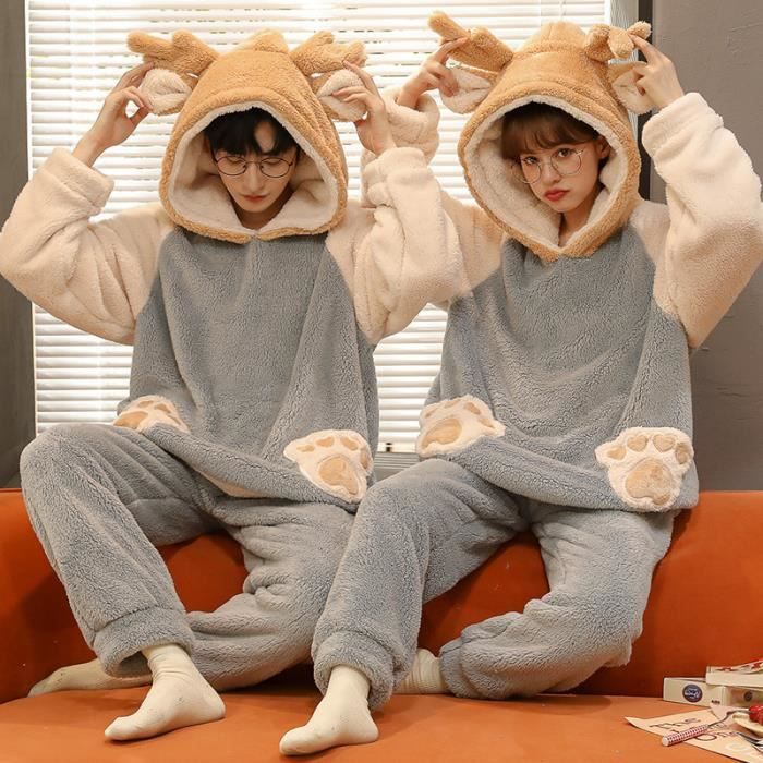 Couple pyjamas ensemble hiver paissi pyjama dessin anim couple