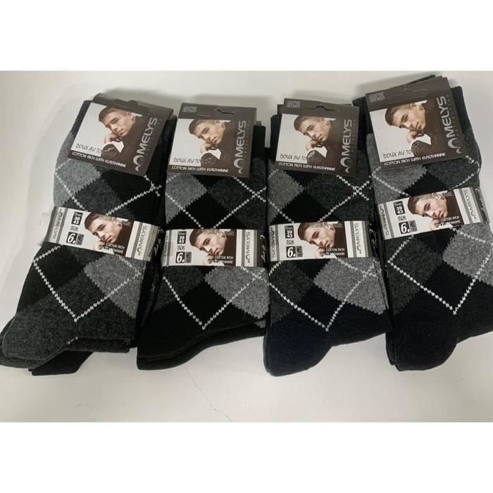 12 CHAUSSETTES HOMME EN COTON TAILLE 39 43 MOTIF A CARREAUX NOIR