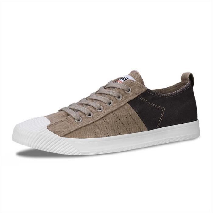 INSFITY Baskets Homme - INSFITY - Plat Bicolore - Toile Aéré - Casual - Antidérapage Confortable - Kaki