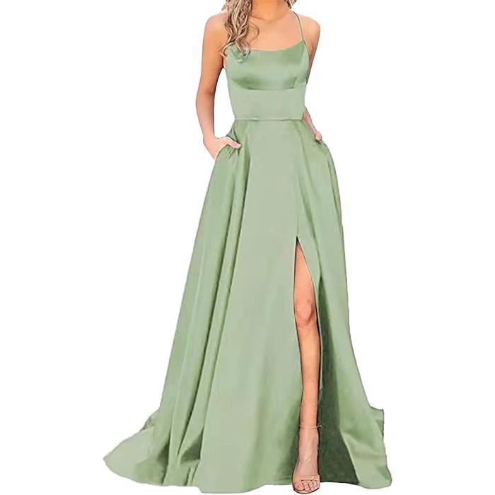 Robe de Cocktail Femme Longue MARQUE Vert Grande Taille Sans Manches Bretelles Spaghetti Vert Cdiscount Pret a Porter