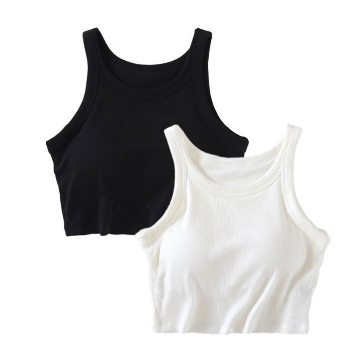 Lot de Crop top femme Caraco court avec coussin de poitrine