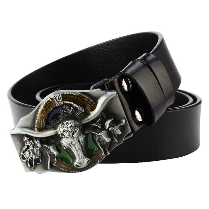 Ceinture Western Vintage Années 70 - Cuir Marron Avec Volant - Motif Aigle Montagnes