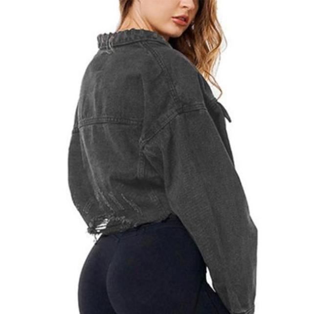 Blouson Jean Oversize Femme Courte Manches Longues Veste en