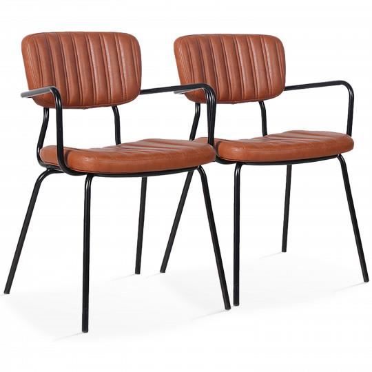 lot de 2 chaises avec accoudoirs en cuir synthétique marron cannelle