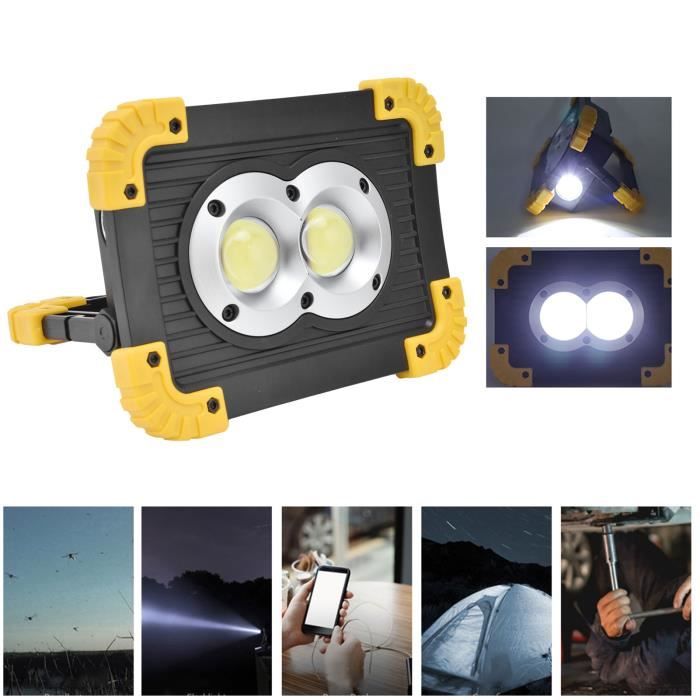 Projecteur LED Camping 10000LM - Lampe Torche Rechargeable USB, Noir, COB + LED