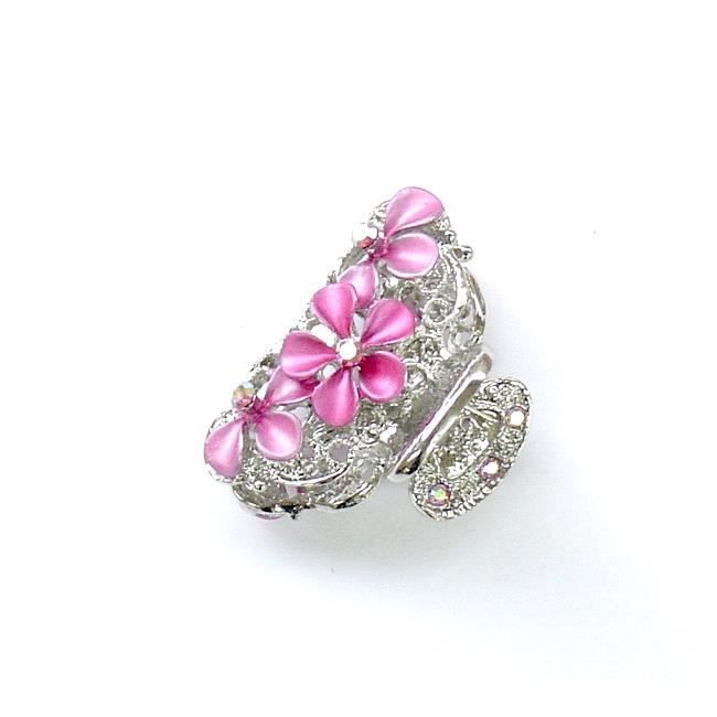 Broche Fleur En Métal Et Strass Rose - 2 Tons, Strass Incolore, Style Vintage Luxe