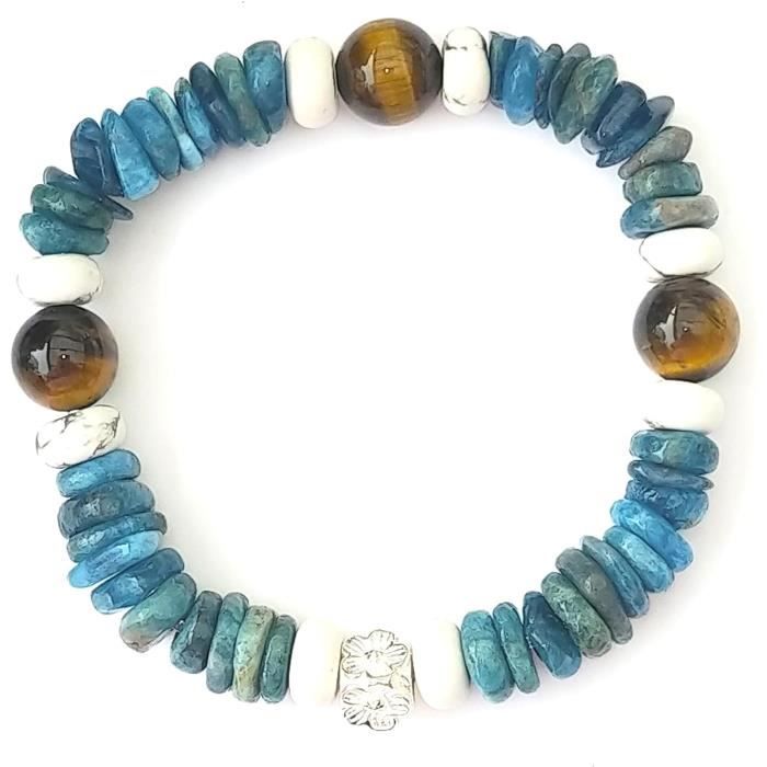 Bracelet Pierres Semi-Précieuses pour elle-Apatite avec Lotus & O'M main image 1
