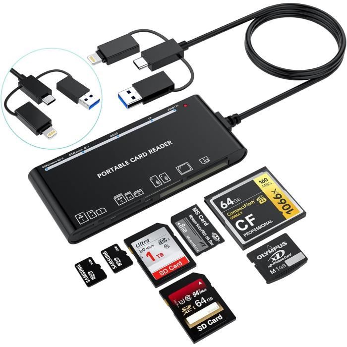 7-En-3 Usb C Lightning Usb 3.0 Multi Card Reader Universal Memory Card ...