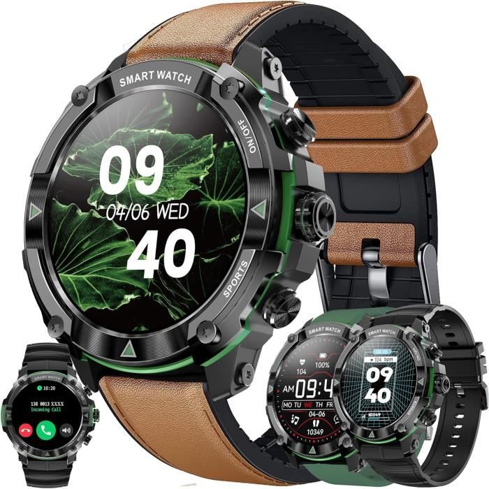 Montre Connectée Homme 1,85” – Appels, 100+ Sports, étanche IP68, Suivi Santé !