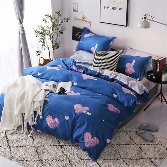 Parures de Lit Adulte Ado Enfant Fille 4 Pieces 1 Housse de Couette et 1 Drap de Lit et 2 Taies d oreiller Mi220 240cmOV234689Bleu Cdiscount Maison