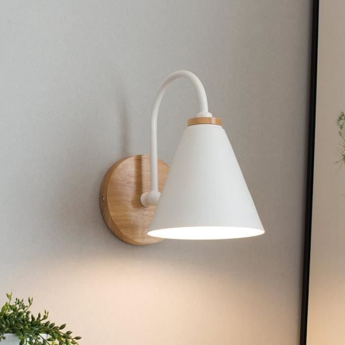 Applique Murale Vintage Zaku Lampe Murale Intérieur Industrielle E27 Spot Mural Fer Bois Rétro Blanc (sans Ampoule)